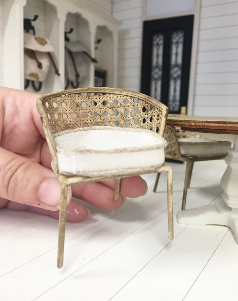 Miniature 1:12 | Miniature Farmhouse Rattan Dining Chair with Cushion 1PC