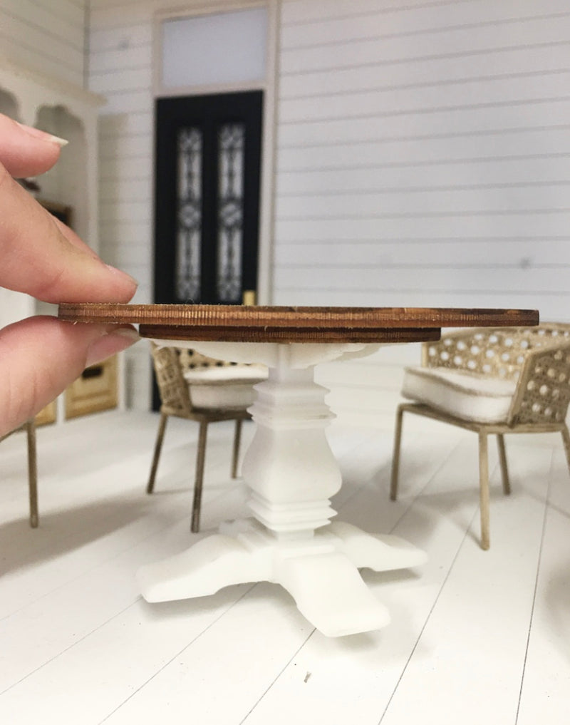 1:12 Scale | Miniature Farmhouse Round Chevron White Dining Table