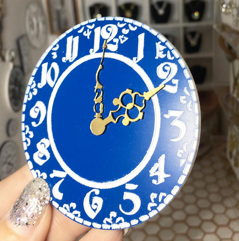 Miniature Dollhouse Wall Clock 1:12 Scale | Blue & Gold Filigree