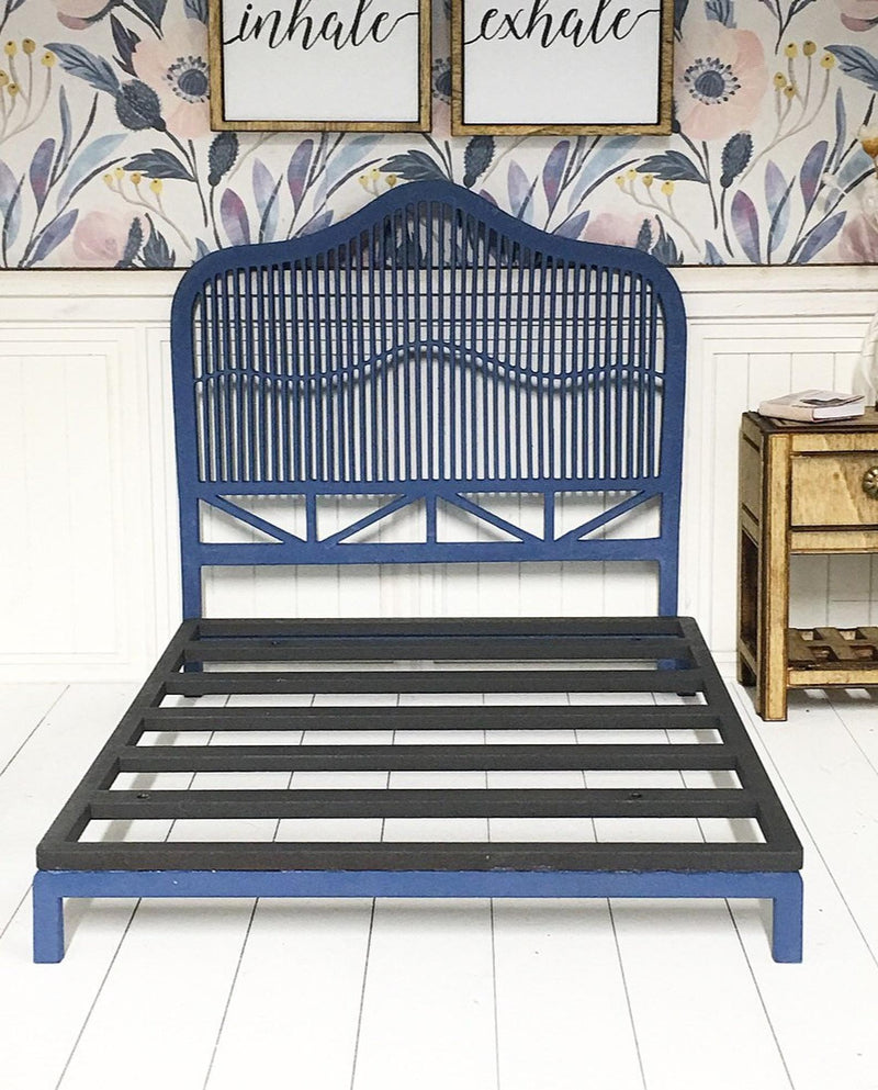 Farmhouse Rattan Bed with Bed base & Mattress Royal Blue