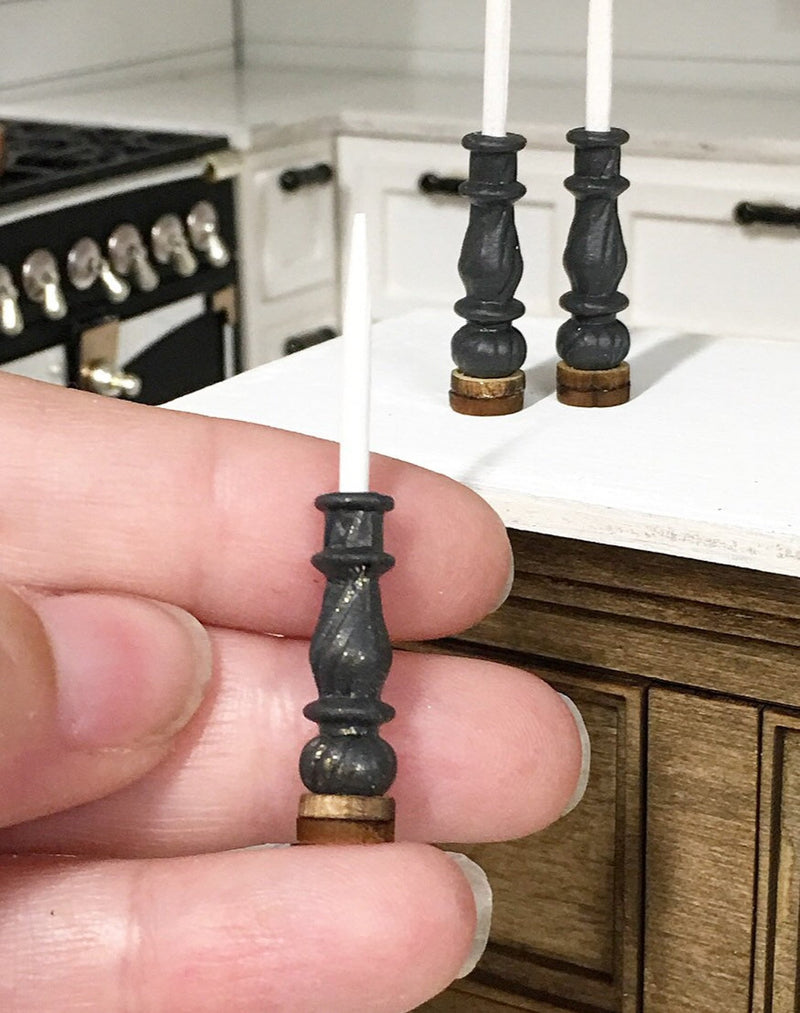 Charcoal Grey Miniature Candlestick Set 3PC