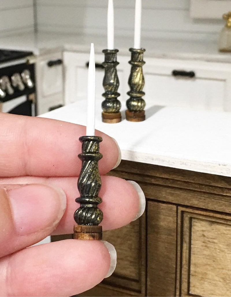 Antique Black Miniature Candlestick Set 3PC
