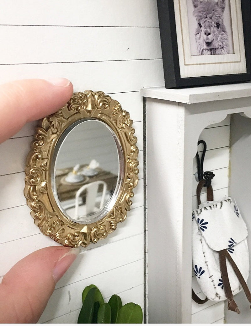 Miniature farmhouse Gold Scroll Mirror