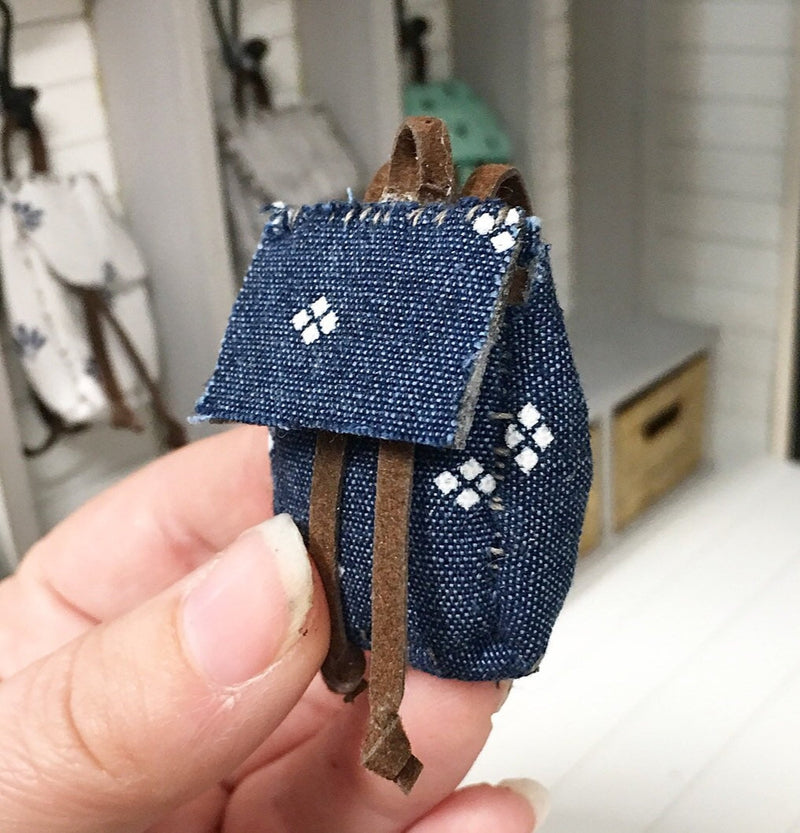 Miniature farmhouse backpack denim diamonds