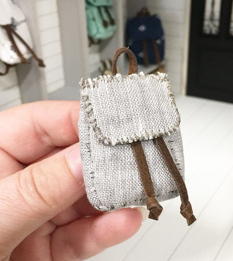 Miniature farmhouse backpack linen grey