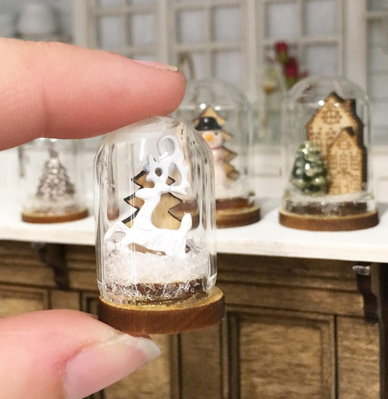 Miniature Christmas Snow Dome white reindeer