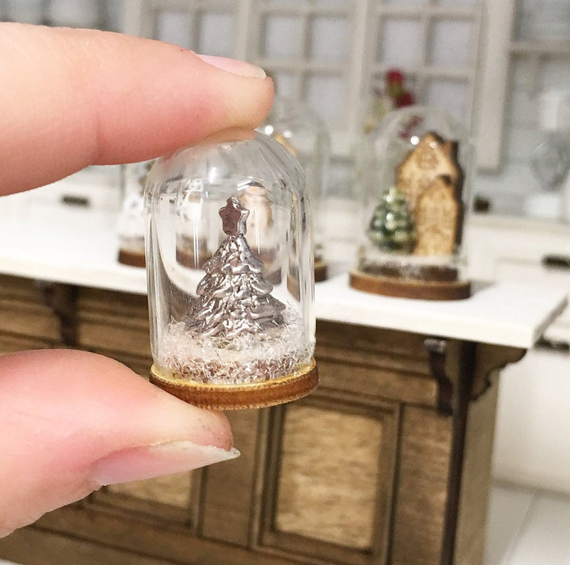 Miniature Christmas Snow Dome silver christmas tree
