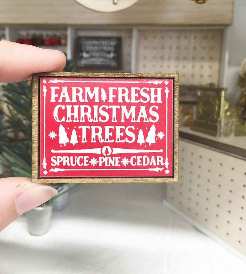 Miniature Farm Fresh Christmas Trees Sign Red