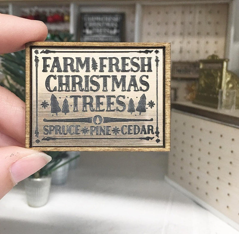 Miniature Farm Fresh Christmas Trees Sign Brass