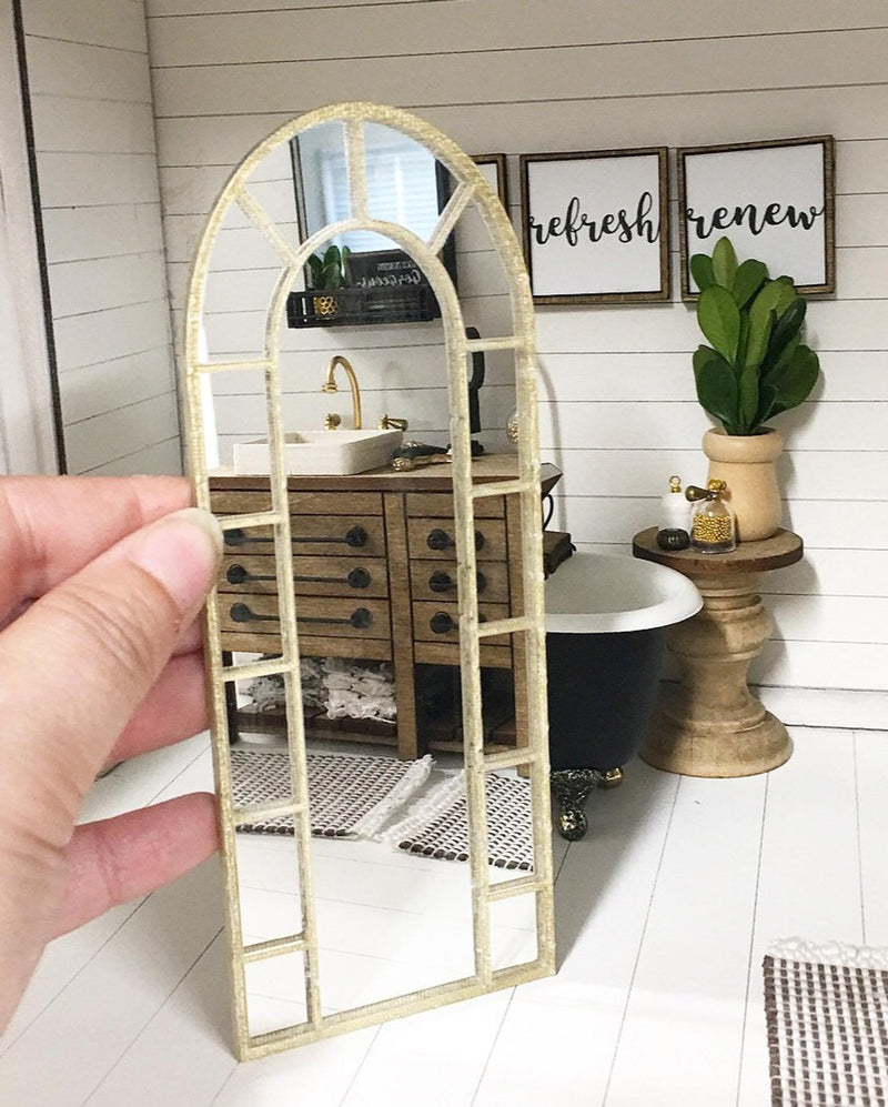 Miniature Floor standing Champagne Arched Mirror