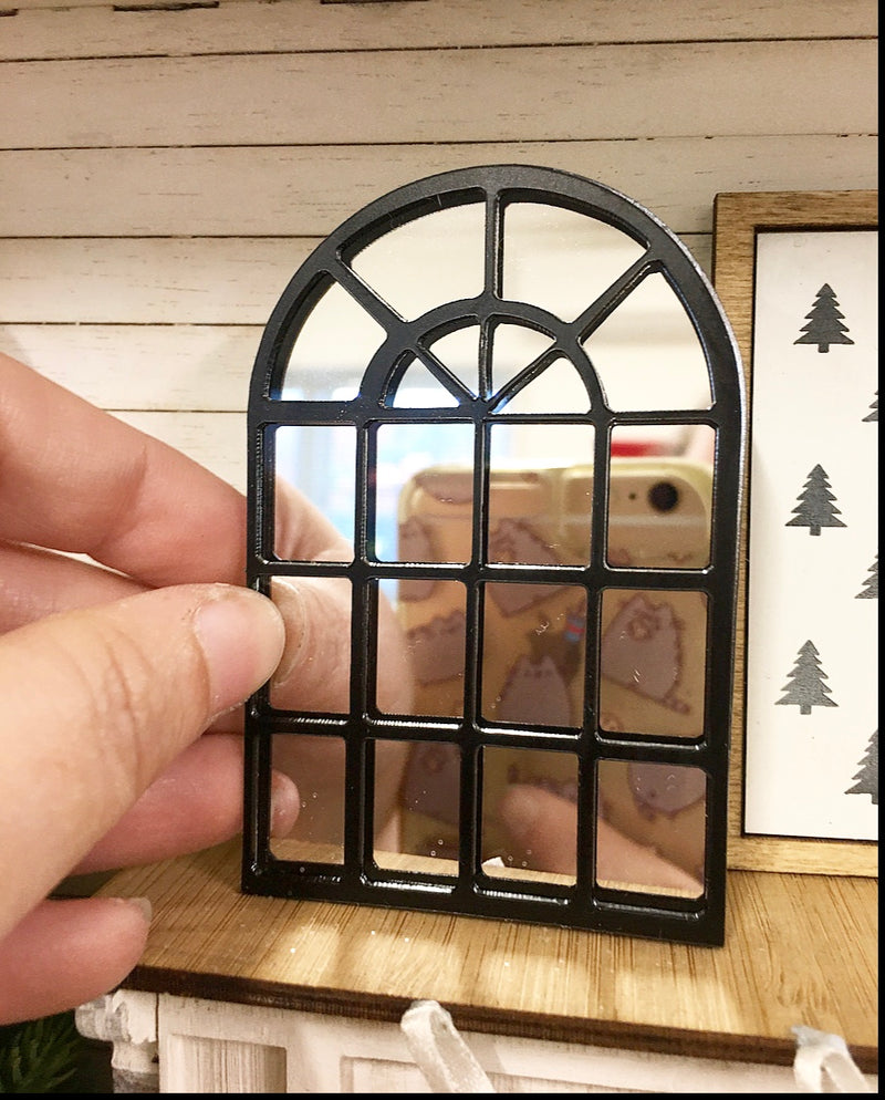 Miniature Dollhouse 1:12 | Miniature Farmhouse Black Arch Mirror