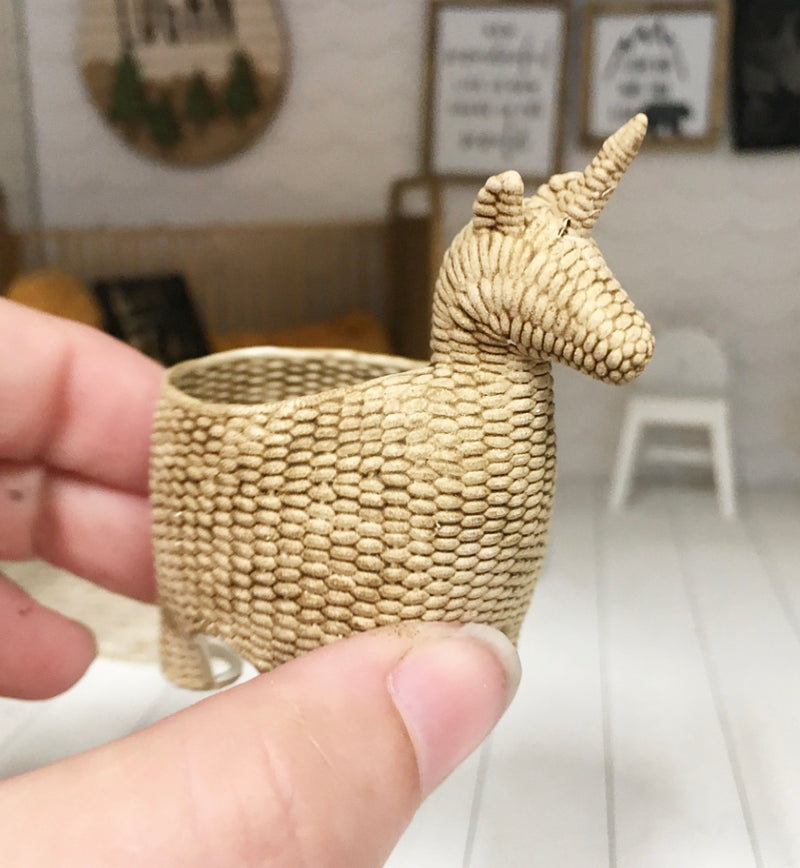 1:12 Scale | Miniature Dollhouse Rattan Unicorn Basket