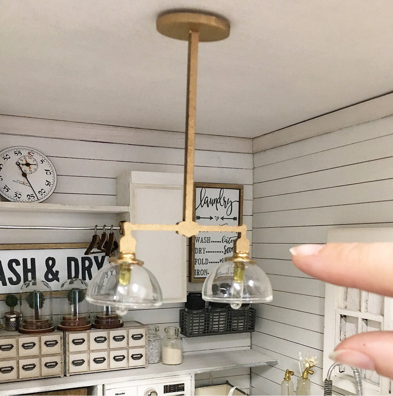 Miniature Farmhouse 1:12 | Glass Duo Gold Drop Light